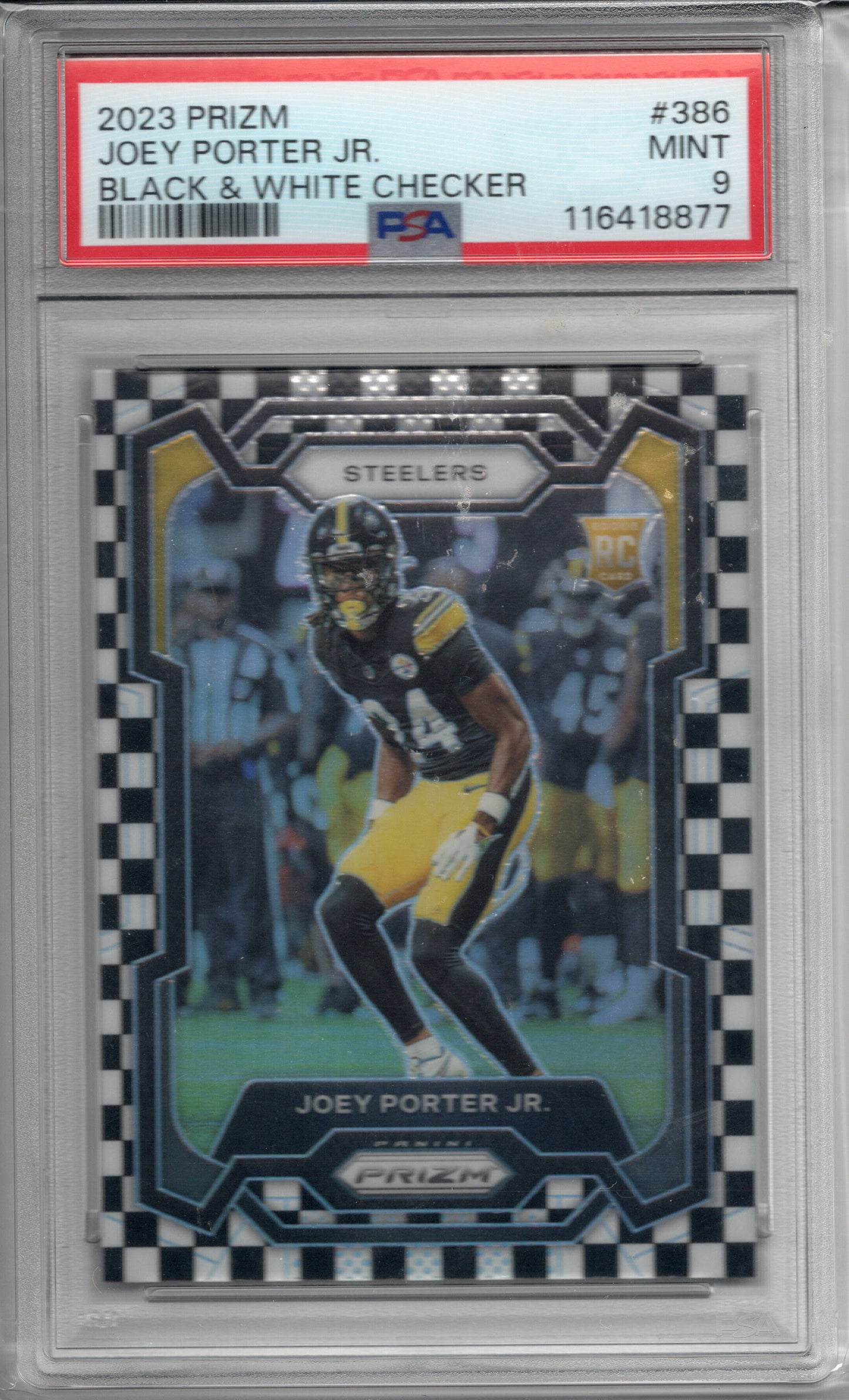 2023 Prizm Black & White Checker #386 Joey Porter Jr. RC Mint 9