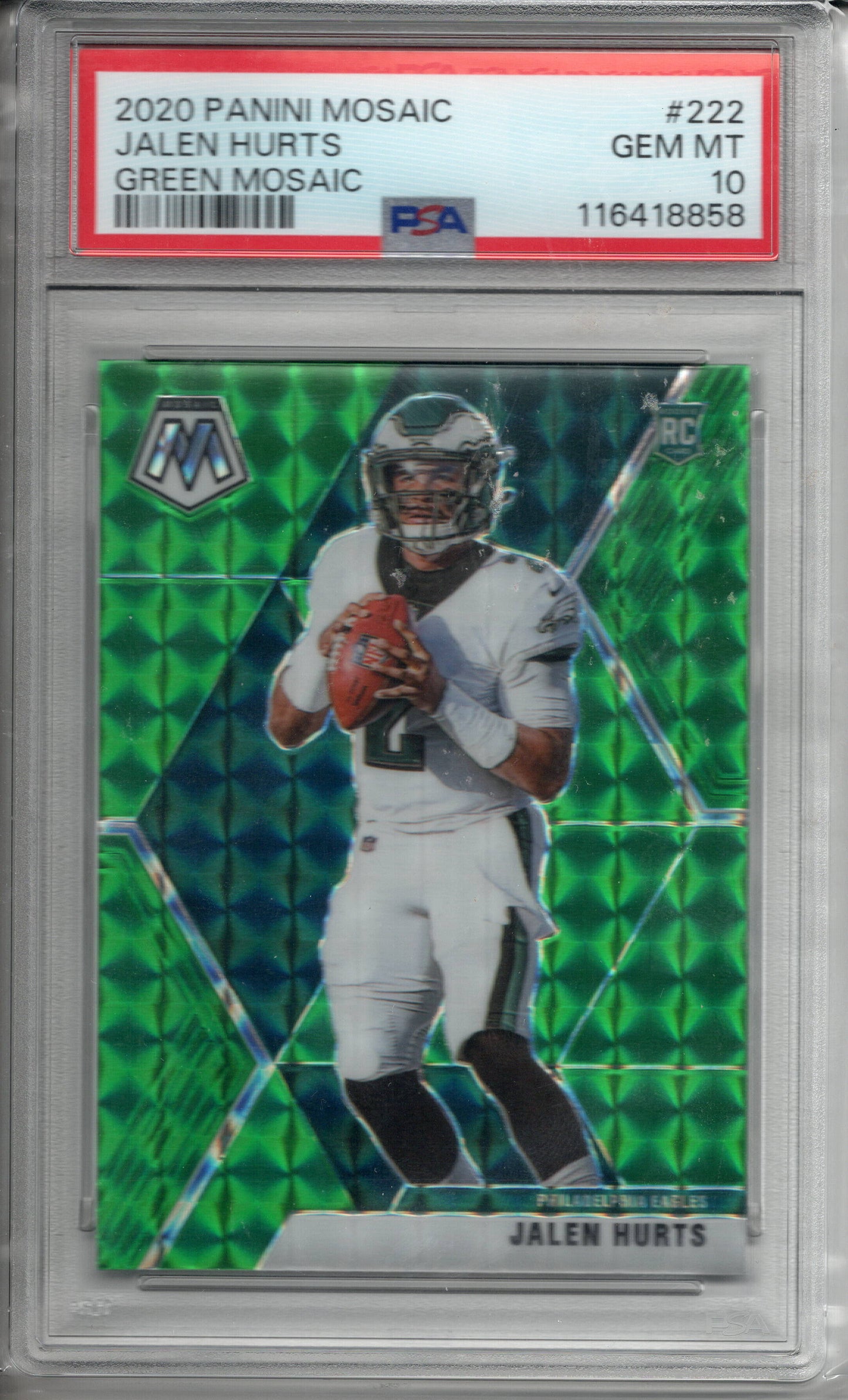 2020 PANINI MOSAIC 222 JALEN HURTS GREEN MOSAIC- (RC) PSA 10