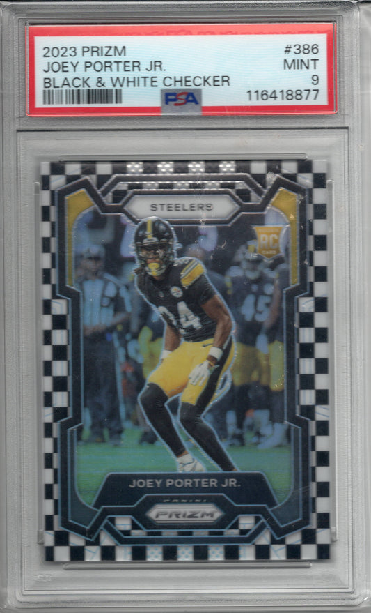 2023 Prizm Black & White Checker #386 Joey Porter Jr. RC Mint 9