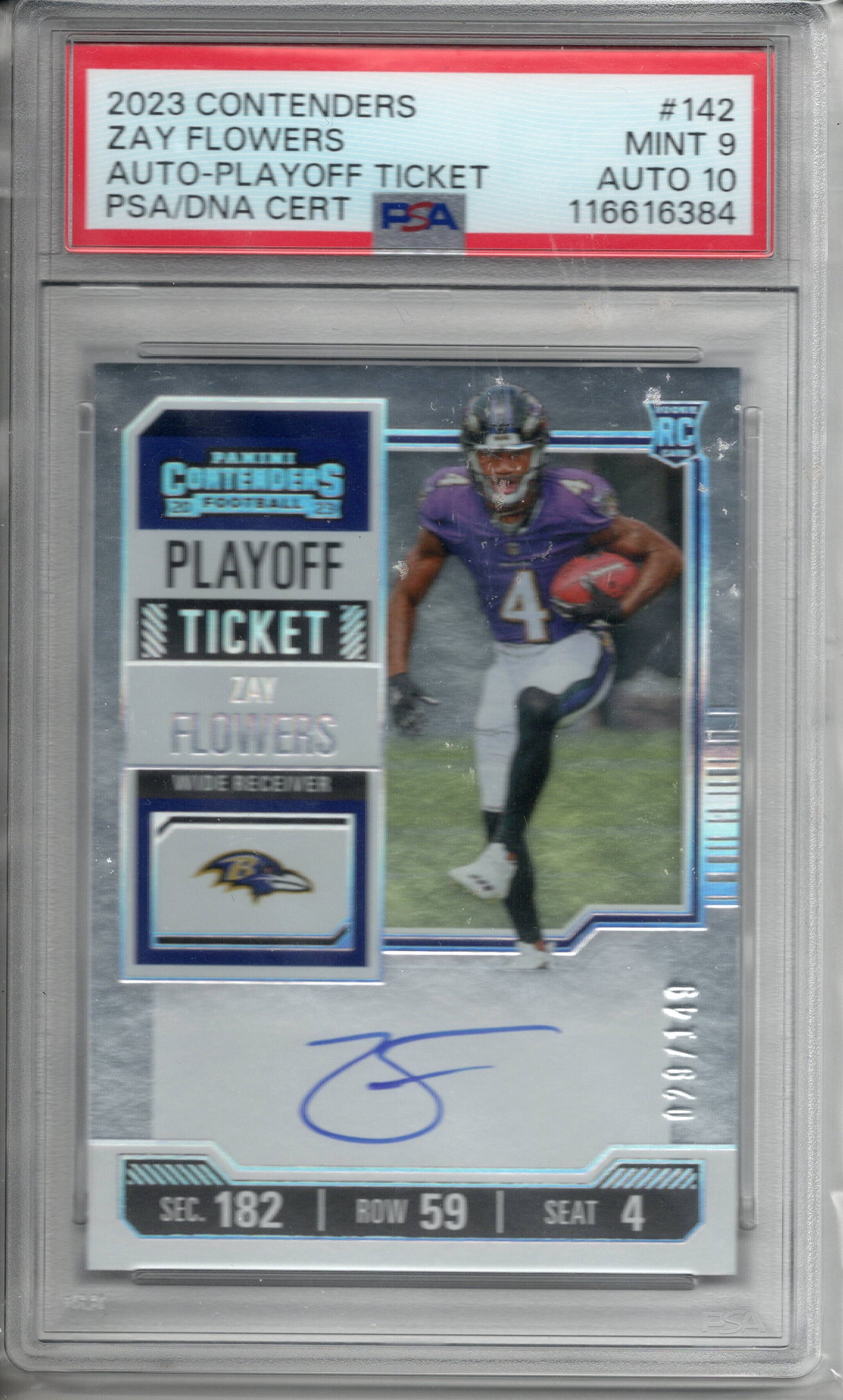 2023 Panini Contenders-Rookie Playoff Ticket-Zay Flowers #029/149 PSA/DNA 9/10